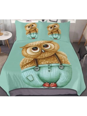 Set Copri Piumone Lenzuolo Federe Copripiumino Gufi Owls Duvet Cover BED0054Q